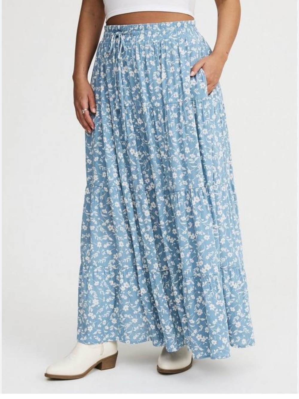 torrid Light Blue and White Floral Tiered Maxi Skirt size 3X NWT
